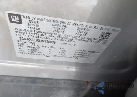 2018 Chev Equinox из США, поврежденный, VIN 3GNAXJEV3JF539899